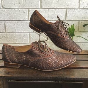 Gianni Bini Bronze Metallic Glitter Lace Up Loafer